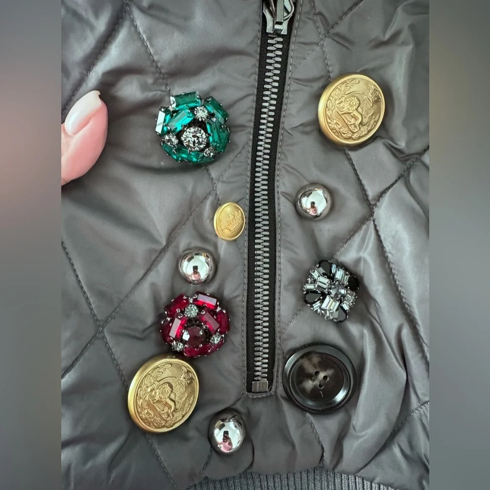 Dolce & Gabbana Embellished Crystal Bomber Jacket Grey Quilted Size S - Picture 4 of 8